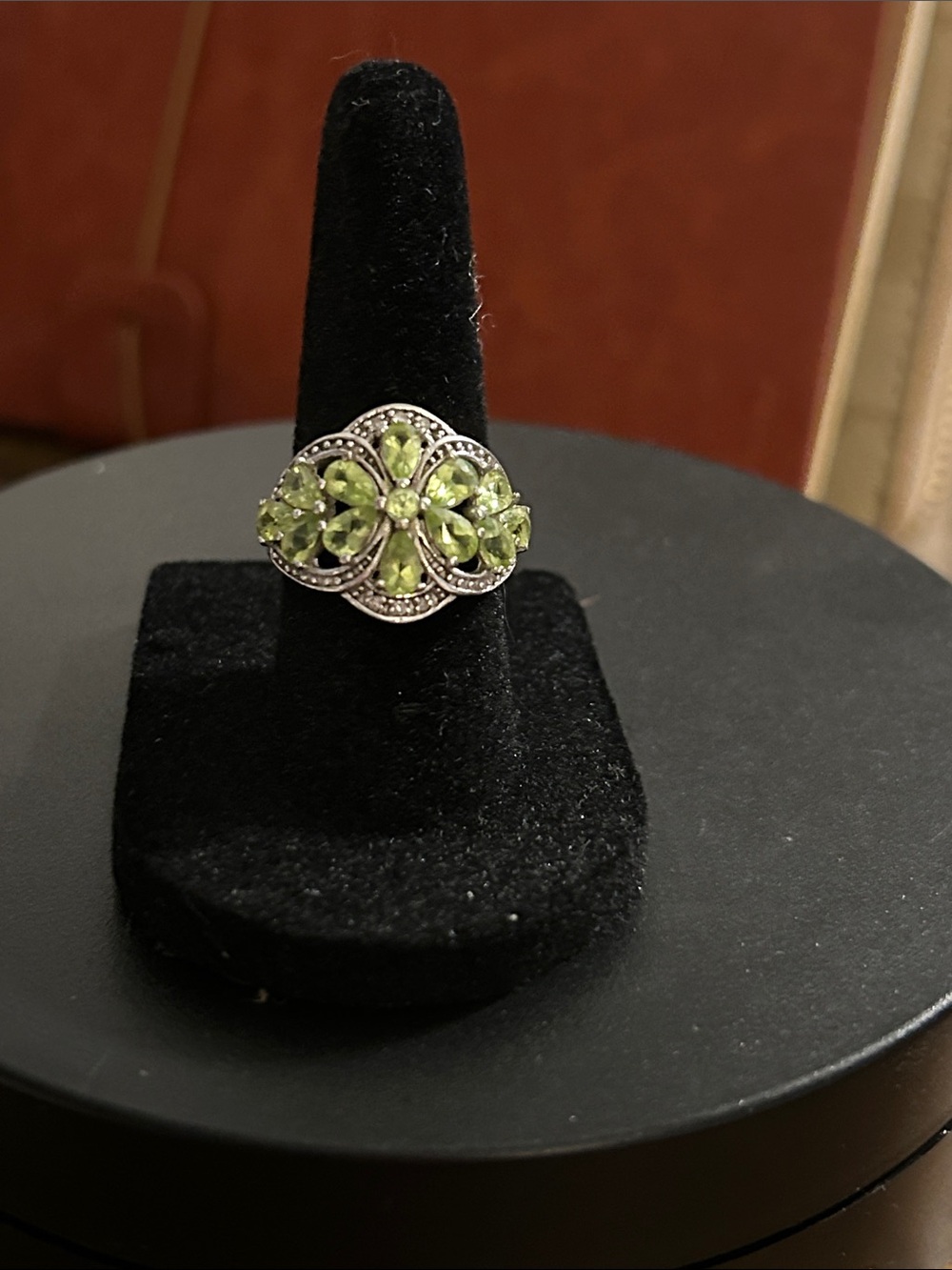 Green Clover Crystal Floral Statement Ring - Women's Jewelry , Sterling Silver